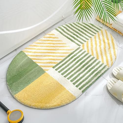 Badezimmerteppich Gestreiftes Grün-Gelb Badematte Flauschig Mikrofaser Badvorleger rutschfest Duschvorleger Schnelltrocknend Badteppich Waschbar Duschvorleger Verdicken Badematten Badmatte 50x80cm Badezimmerteppich Gestreiftes Grün-Gelb Badematte Flauschig Mikrofaser Badvorleger rutschfest Duschvorleger Schnelltrocknend Badteppich Waschbar Duschvorleger Verdicken Badematten Badmatte 50x80cm von LNXSESN