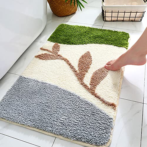 Badezimmerteppich Grau Braun Grün Badematte Flauschig Mikrofaser Badvorleger rutschfest Duschvorleger Schnelltrocknend Badteppich Waschbar Duschvorleger Verdicken Badematten Badmatte 40x60cm