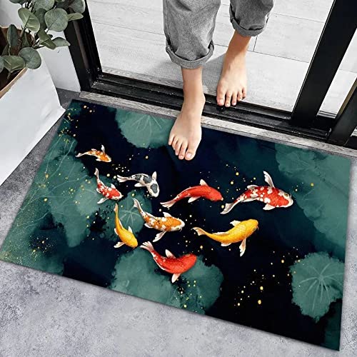 Badezimmerteppich Koi Grüne Blätter Badematte Flauschig Mikrofaser Badvorleger rutschfest Duschvorleger Schnelltrocknend Badteppich Waschbar Duschvorleger Verdicken Badematten Badmatte 50x80cm von LNXSESN