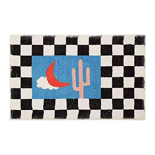 Badezimmerteppich Schwarz Weiß Kariert Blau Badematte Flauschig Mikrofaser Badvorleger Rutschfest Duschvorleger Schnelltrocknend Badematte Waschbar Bad Teppich Badematten & Badteppiche 40x60cm von LNXSESN