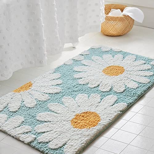 Badezimmerteppich Weiße Blume Blau Badematte Flauschig Mikrofaser Badvorleger rutschfest Duschvorleger Schnelltrocknend Badteppich Waschbar Duschvorleger Verdicken Badematten Badmatte 50x80cm von LNXSESN