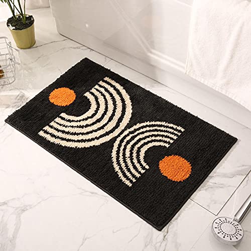 Badteppich Beige-Schwarz-Orange Badvorleger Flauschig Mikrofaser Badematte rutschfest Duschvorleger Schnelltrocknend Badezimmerteppich Waschbar Badematten Bathroom Mat 50x80cm von LNXSESN