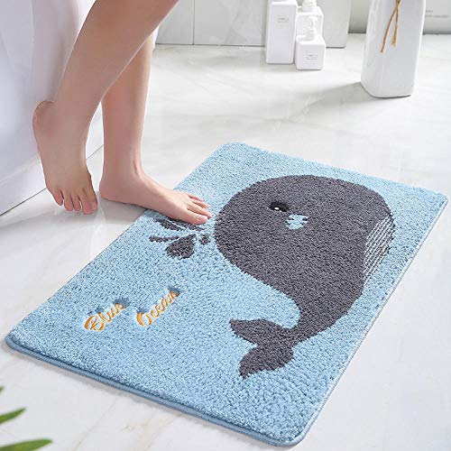 LNXSESN Badteppich Blaugrauer Hai Badvorleger Flauschig Mikrofaser Badematte rutschfest Duschvorleger Schnelltrocknend Badezimmerteppich Waschbar Badematten Bathroom Mat 40x60cm von LNXSESN