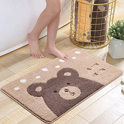 LNXSESN Badteppich Braunbär Weiß Badvorleger Flauschig Mikrofaser Badematte rutschfest Duschvorleger Schnelltrocknend Badezimmerteppich Waschbar Badematten Bathroom Mat 50x80cm von LNXSESN