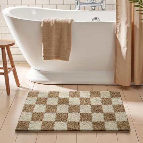 Bath Mat Braune Geometrie Badezimmerteppich Mikrofaser Badematte Langlebig rutschfest Badmatte Schnelltrocknend Badvorleger Verdicken Badteppich Waschbar Badeteppich Bathroom Mat 50x80cm von LNXSESN