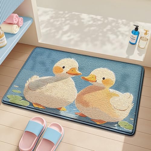 Bath Mat Ente Blau Grün Badezimmerteppich Mikrofaser Badematte Langlebig rutschfest Badmatte Schnelltrocknend Badvorleger Verdicken Badteppich Waschbar Badeteppich Bathroom Mat 50x80cm von LNXSESN