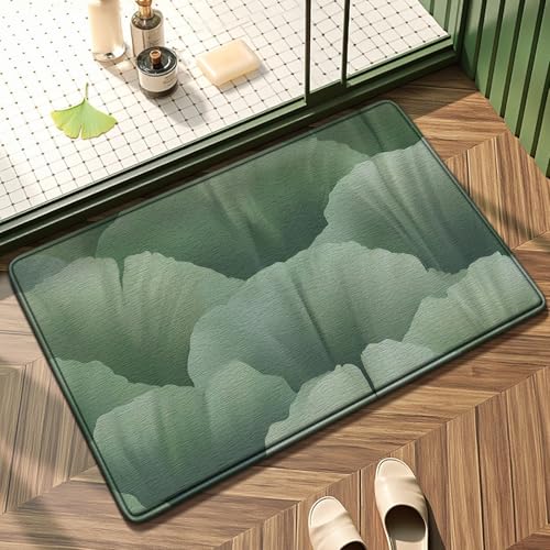 Bath Mat Grün Drucken Badezimmerteppich Mikrofaser Badematte Langlebig rutschfest Badmatte Schnelltrocknend Badvorleger Verdicken Badteppich Waschbar Badeteppich Bathroom Mat 50x80cm von LNXSESN