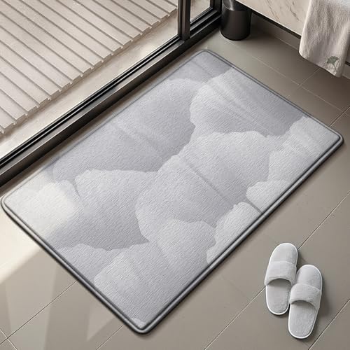 Bath Mat Hellgrau Weiß Badezimmerteppich Mikrofaser Badematte Langlebig rutschfest Badmatte Schnelltrocknend Badvorleger Verdicken Badteppich Waschbar Badeteppich Bathroom Mat 50x80cm von LNXSESN