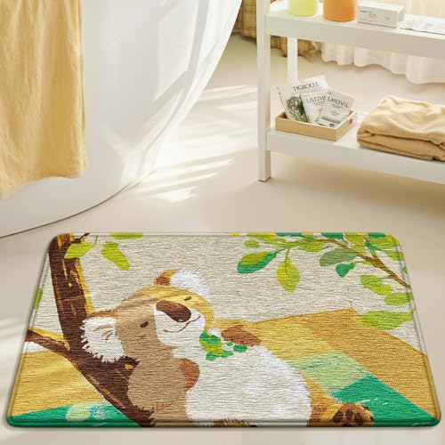 Bath Mat Koala Braun Grün Badezimmerteppich Mikrofaser Badematte Langlebig rutschfest Badmatte Schnelltrocknend Badvorleger Verdicken Badteppich Waschbar Badeteppich Bathroom Mat 50x80cm von LNXSESN