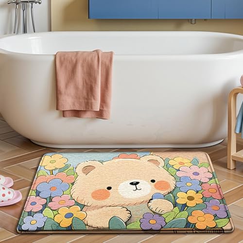 Bath Mat Lila Grün Orange Badezimmerteppich Mikrofaser Badematte Langlebig rutschfest Badmatte Schnelltrocknend Badvorleger Verdicken Badteppich Waschbar Badeteppich Bathroom Mat 40x60cm von LNXSESN