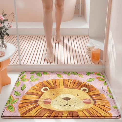 Bath Mat Löwengrüne Blätter Badezimmerteppich Mikrofaser Badematte Langlebig rutschfest Badmatte Schnelltrocknend Badvorleger Verdicken Badteppich Waschbar Badeteppich Bathroom Mat 50x80cm von LNXSESN