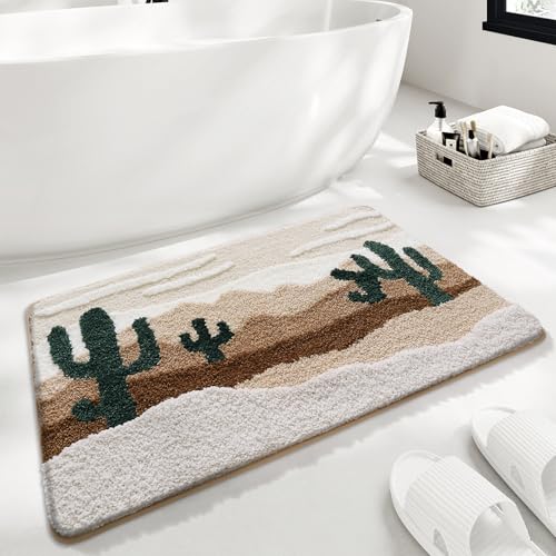 Bath Mat Pflanzen Braun Grün Badezimmerteppich Mikrofaser Badematte Langlebig rutschfest Badmatte Schnelltrocknend Badvorleger Verdicken Badteppich Waschbar Badeteppich Bathroom Mat 50x80cm von LNXSESN