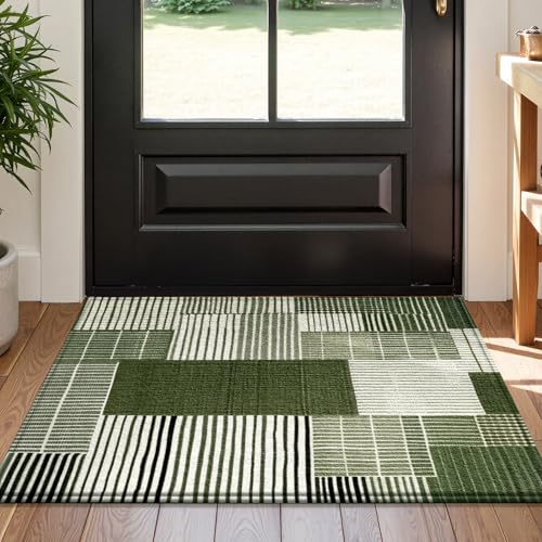 Bath Mat Retro Grüne Streifen Badezimmerteppich Mikrofaser Badematte Langlebig rutschfest Badmatte Schnelltrocknend Badvorleger Verdicken Badteppich Waschbar Badeteppich Bathroom Mat 50x80cm von LNXSESN