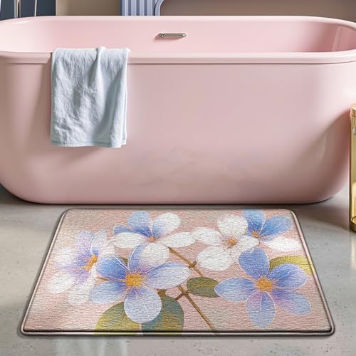 Bath Mat Rosa Blume Braun Badezimmerteppich Mikrofaser Badematte Langlebig rutschfest Badmatte Schnelltrocknend Badvorleger Verdicken Badteppich Waschbar Badeteppich Bathroom Mat 50x80cm von LNXSESN