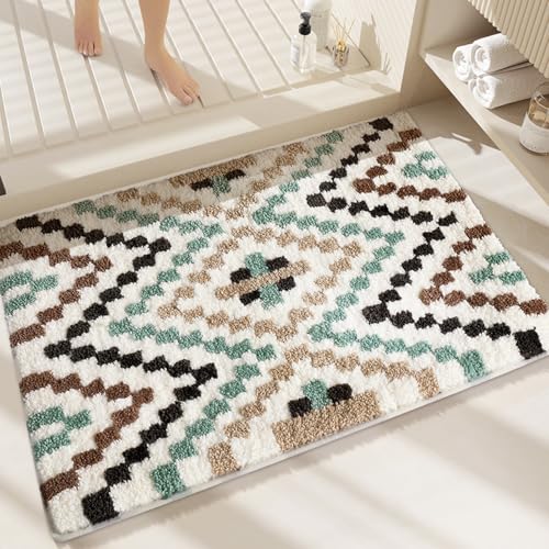 Bath Mat Schwarz Braun Grün Badezimmerteppich Mikrofaser Badematte Langlebig rutschfest Badmatte Schnelltrocknend Badvorleger Verdicken Badteppich Waschbar Badeteppich Bathroom Mat 40x60cm von LNXSESN