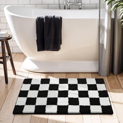 Bath Mat Schwarz Weiß Badezimmerteppich Mikrofaser Badematte Langlebig rutschfest Badmatte Schnelltrocknend Badvorleger Verdicken Badteppich Waschbar Badeteppich Bathroom Mat 40x60cm von LNXSESN