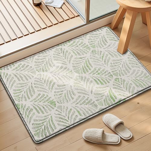 Bath Mat Weiß Tropisch Grün Badezimmerteppich Mikrofaser Badematte Langlebig rutschfest Badmatte Schnelltrocknend Badvorleger Verdicken Badteppich Waschbar Badeteppich Bathroom Mat 50x80cm von LNXSESN