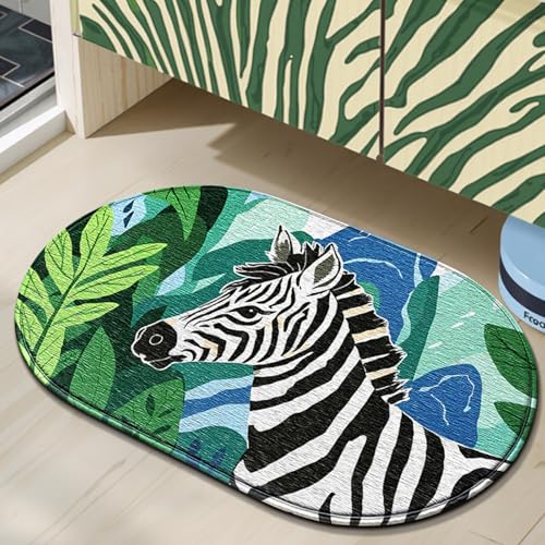 Bath Mat Zebra Grüne Blätter Badezimmerteppich Mikrofaser Badematte Langlebig rutschfest Badmatte Schnelltrocknend Badvorleger Verdicken Badteppich Waschbar Badeteppich Bathroom Mat 50x80cm von LNXSESN