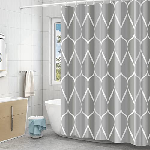 Duschvorhang 180x180 Einfaches Grau Weiß Duschvorhang Stoff Polyester Badevorhang Duschvorhang Wasserdicht Antischimmel Shower Curtains mit 12 Duschvorhangringen Duschvorhang Badewanne von LNXSESN