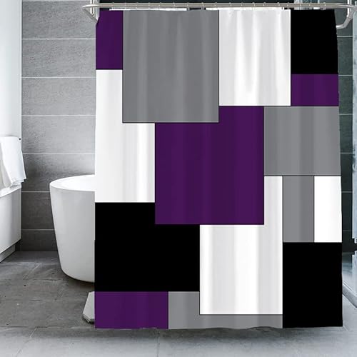 Duschvorhang 180x200 Lila Grau Schwarz Duschvorhang Stoff Polyester Badevorhang Duschvorhang Wasserdicht Antischimmel Shower Curtains mit 12 Duschvorhangringen Duschvorhang Badewanne von LNXSESN