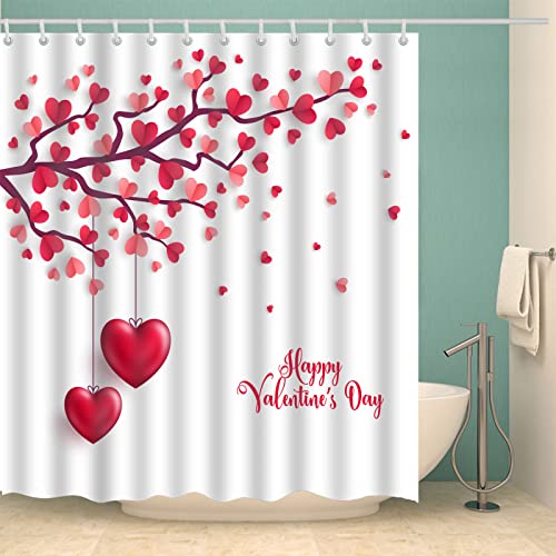 Duschvorhang 180x200 Weißes Rotes Herz Shower Curtains Polyester Duschvorhänge Antibakteriell Shower Curtain Duschvorhang Antischimmel mit 12 Duschvorhangringen Duschvorhang Badewanne von LNXSESN