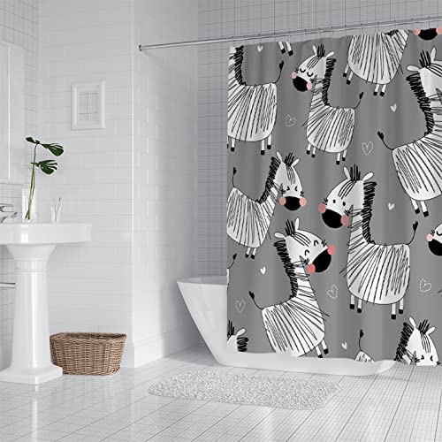 Duschvorhang Cartoon-Zebra Shower Curtains Polyester Duschvorhänge Antibakteriell Shower Curtain Duschvorhang Antischimmel mit 12 Duschvorhangringen Duschvorhang Badewanne 200x220cm von LNXSESN