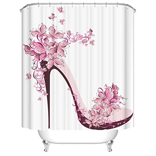 Duschvorhang High Heels Rosa Shower Curtains Polyester Duschvorhänge Antibakteriell Shower Curtain Duschvorhang Antischimmel mit 12 Duschvorhangringen Duschvorhang Badewanne 200x200cm von LNXSESN