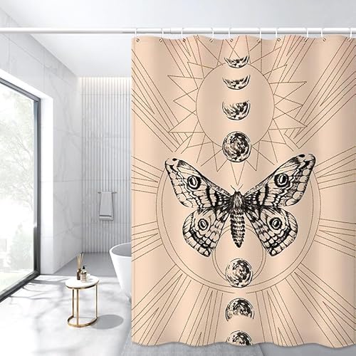 Duschvorhang Insekt Mond Schwarz Duschvorhang Stoff Polyester Shower Curtains Anti Schimmel Badevorhang Waschbar Duschvorhang Wasserdicht Duschvorhänge mit 12 Duschvorhangringen 150x180cm von LNXSESN