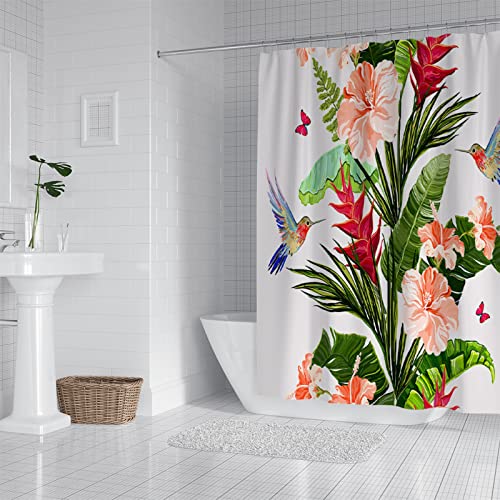 Duschvorhang Kolibri-Blumen-Grün Shower Curtains Polyester Duschvorhänge Antibakteriell Shower Curtain Duschvorhang Antischimmel mit 12 Duschvorhangringen Duschvorhang Badewanne 150x180cm von LNXSESN