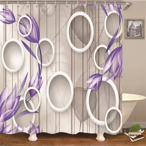 Duschvorhang Lila Braune Blüten Duschvorhang 180x200 Polyester Duschvorhang Stoff Badevorhang Antischimmel Duschvorhang 200x180 mit 12 Duschvorhangringen Shower Curtains Wasserdicht von LNXSESN
