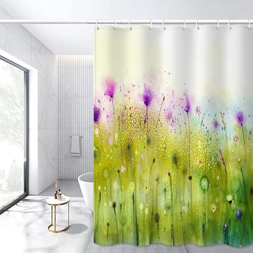 Duschvorhang Lila Grün Graffiti Duschvorhang Stoff Polyester Badevorhang Anti Schimmel Shower Curtains Waschbar Badewanne Vorhang mit 12 Duschvorhangringen Duschvorhänge 120x180cm von LNXSESN