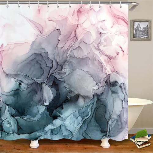 Duschvorhang Rosa Grau Blau Duschvorhang Stoff Polyester Badevorhang Shower Curtains Antischimmel Duschvorhang Wasserdicht mit 12 Duschvorhangringen Duschvorhänge 150x180cm von LNXSESN