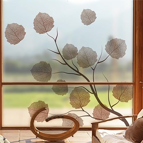 Fensterfolie Braunes Ahornblatt Sichtschutzfolie Fenster Klebstofffrei Fensterfolie Blickdicht Milchglasfolie Selbstklebend Fenster Fensterfolie Selbsthaftend Folie Fenster Sichtschutz 58x60cm/1 Pcs von LNXSESN