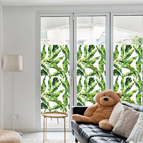 Fensterfolie Gras Grüne Blätter Sichtschutzfolie Fenster Klebstofffrei Fensterfolie Blickdicht Milchglasfolie Selbstklebend Fenster Fensterfolie Selbsthaftend Folie Fenster Sichtschutz 60x100cm von LNXSESN