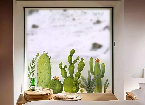 Fensterfolie Grüner Kaktus Sichtschutzfolie Fenster Klebstofffrei Fensterfolie Blickdicht Milchglasfolie Selbstklebend Fenster Fensterfolie Selbsthaftend Folie Fenster Sichtschutz 58x60cm/1 Pcs von LNXSESN