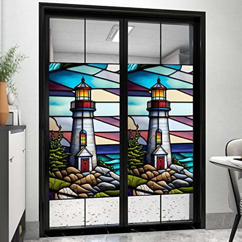 Fensterfolie Leuchtturm Blau Sichtschutzfolie Fenster Klebstofffrei Fensterfolie Blickdicht Milchglasfolie Selbstklebend Fenster Fensterfolie Selbsthaftend Folie Fenster Sichtschutz 60x200cm von LNXSESN