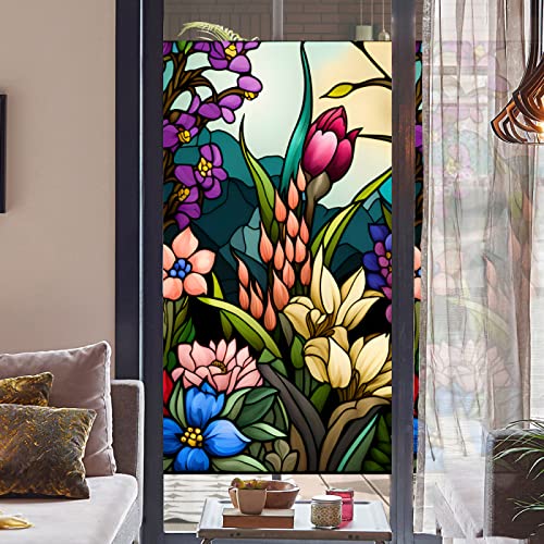 Fensterfolie Lila Tulpe Lotus Sichtschutzfolie Fenster Klebstofffrei Fensterfolie Blickdicht Milchglasfolie Selbstklebend Fenster Fensterfolie Selbsthaftend Folie Fenster Sichtschutz 45x200cm von LNXSESN