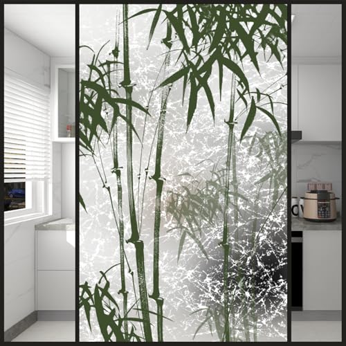 Fensterfolie Olivengrün Bambus Milchglasfolie Blickdicht Sichtschutzfolie Milchglasfolie Selbstklebend Fenster Folie Fenster Sichtschut Fensterfolie Selbsthaftend Bad Fensterfolien 45x120cm/1 Pcs von LNXSESN