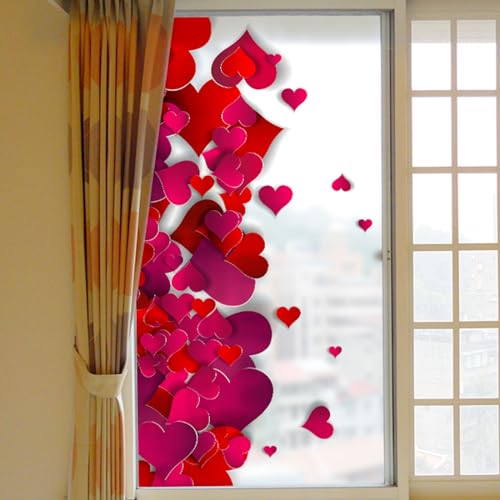 Fensterfolie Rotes Herz Print Sichtschutzfolie Fenster Fensterfolie Blickdicht Milchglasfolie Selbstklebend Fenster Fensterfolie Selbsthaftend Folie Fenster Sichtschutz 60x116cm/1 Pcs von LNXSESN