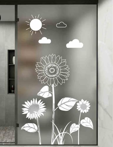 Fensterfolie Sonnenblumen Weiß Milchglasfolie Sichtschutz Fensterfolie Blickdicht Bad Milchglasfolie Selbstklebend Fenster Sichtschutzfolie Fenster Fensterfolien Window Privacy Film 40x60cm/1 Pcs von LNXSESN