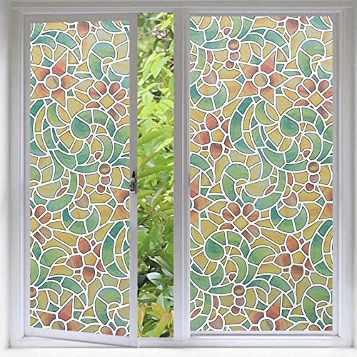 Fensterfolie Vintage Grün Khaki Sichtschutzfolie Fenster Klebstofffrei Fensterfolie Blickdicht Milchglasfolie Selbstklebend Fenster Fensterfolie Selbsthaftend Folie Fenster Sichtschutz 45x200cm von LNXSESN