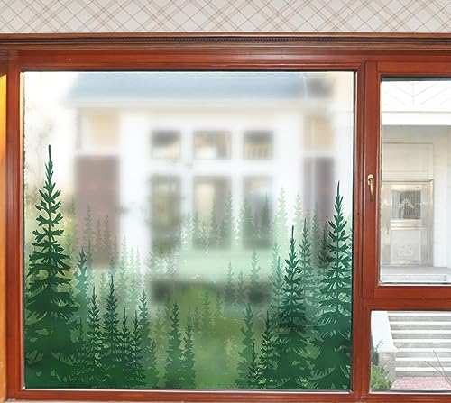 Fensterfolie Wald Grüne Bäume Sichtschutzfolie Fenster Fensterfolie Blickdicht Milchglasfolie Selbstklebend Fenster Fensterfolie Selbsthaftend Folie Fenster Sichtschutz 58x60cm/2 Pcs von LNXSESN