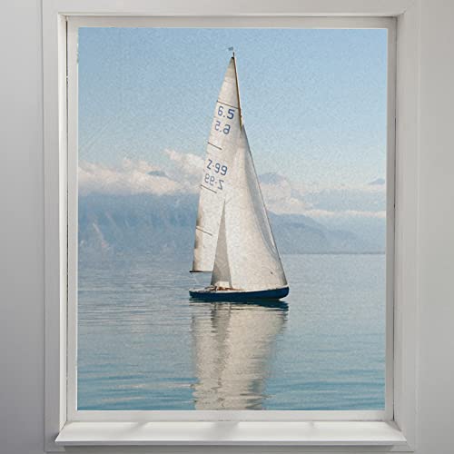 Fensterfolie Weißes Segelboot Sichtschutzfolie Fenster Klebstofffrei Fensterfolie Blickdicht Milchglasfolie Selbstklebend Fenster Fensterfolie Selbsthaftend Folie Fenster Sichtschutz 70x100cm von LNXSESN