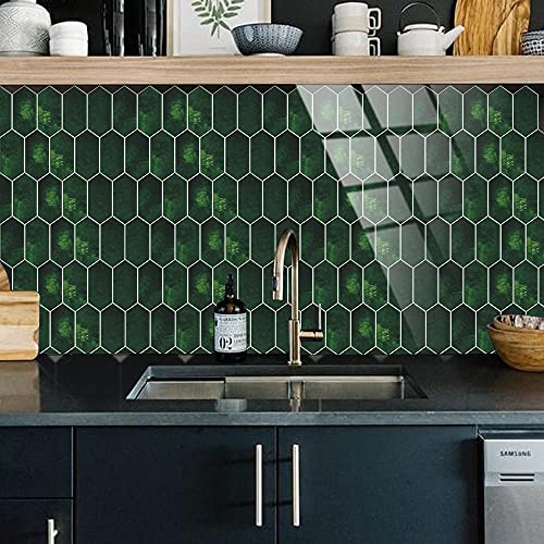 Fliesenaufkleber Dunkelgrün Elegant Mosaikfliesen PVC Klebefliesen Hitzebeständig Fliesenaufkleber Bad Wasserdicht Küchenrückwand Folie Ölfest Spritzschutz Selbstklebend Fliesenfolie 12 Stück von LNXSESN