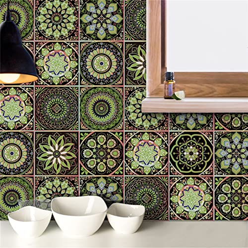 Fliesenaufkleber Fruchtgrünes Mandala Mosaikfliesen PVC Wasserdicht Fliesenaufkleber Bad Ölfest Küchenrückwand Selbstklebend Hitzebeständig Treppenaufkleber Küchenrückwand Folie 20x20x10pcs von LNXSESN