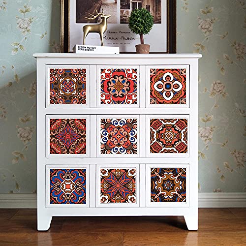 Fliesenaufkleber Rot Blau Braun Mosaikfliesen PVC Wasserdicht Fliesenaufkleber Bad Ölfest Klebefliesen Spritzschutz Fliesenfolie Hitzebeständig Küchen Rückwand Selbstklebend 10x10cm von LNXSESN