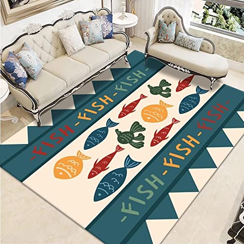 Fußmatte Beige Orange Fisch Rugs for Living Room Polyester Fussmatte Aussen Fußmatte Außen Innen Waschbar Teppiche Wohnzimmer Fusmatte Schmutzfangmatte Fußmatten Haustür Verdicken Doormat 150x200cm von LNXSESN