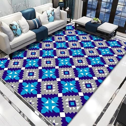 Fußmatte Blau Grau Geometrie Rugs for Living Room Polyester Verdicken Fussmatte Aussen Teppisch Waschbar Teppich Wohnzimmer Schmutzfangmatte Fussmatte Fußmatten Haustür Doormat Außen Innen 80x120cm von LNXSESN
