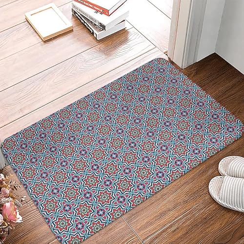 Fußmatte Blaue Rote Blume Rugs for Living Room Polyester Verdicken Fussmatte Aussen Teppisch Waschbar Teppich Wohnzimmer Schmutzfangmatte Fussmatte Fußmatten Haustür Doormat Außen Innen 50x80cm von LNXSESN