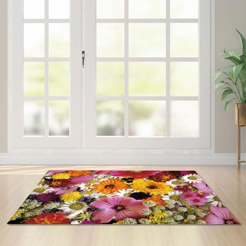 Fußmatte Bunte Blumen Rugs for Living Room Polyester Fussmatte Aussen Fußmatte Außen Innen Waschbar Teppiche Wohnzimmer Fusmatte Schmutzfangmatte Fußmatten Haustür Verdicken Doormat 120x160 von LNXSESN